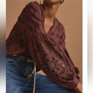 Anthropologie Chocolate Brown / Marion Lace Blouse. Size large.
